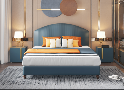 Bed Slaapkamer Luxe Tweepersoonsbed Blauw Modern Ontwerp Bedden Hotel
